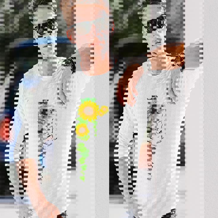 ポケットに入ったかわいいひまわり クリスマスギフト 長袖Tシャツ 彼への贈り物