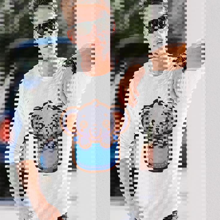 ポケットに入ったかわいい象 長袖Tシャツ 彼への贈り物