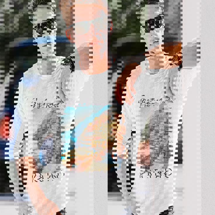 ポジターノ イタリア 旅行 冒険 ミート・ミー・イン・ポジターノ 長袖Tシャツ 彼への贈り物