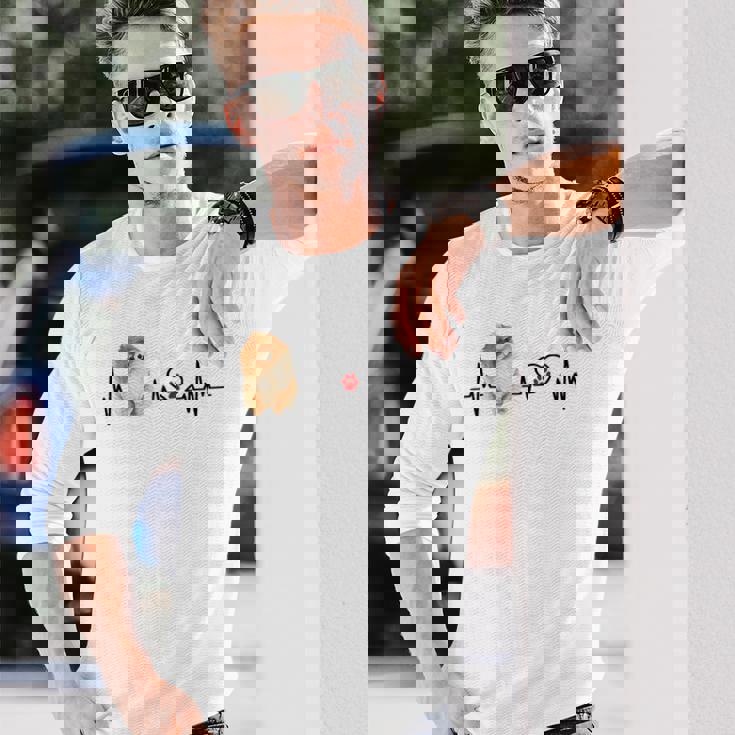 ポメラニアン Ekg ハートビートハートライン 肉球プリント 長袖Tシャツ 彼への贈り物