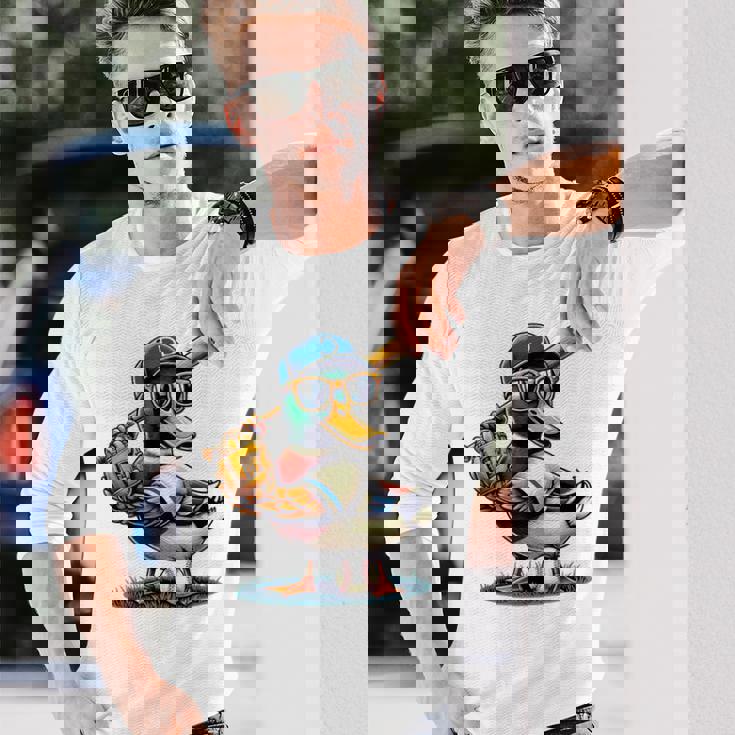 マガモのアヒル 野球愛好家 アヒル 野球 長袖Tシャツ 彼への贈り物