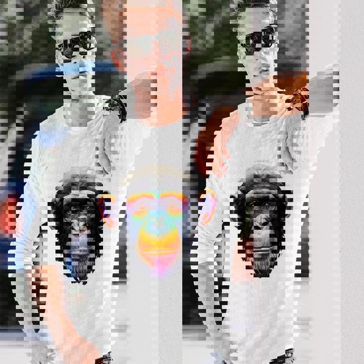 マルチカラー アート カラフル チンパンジー 長袖Tシャツ 彼への贈り物