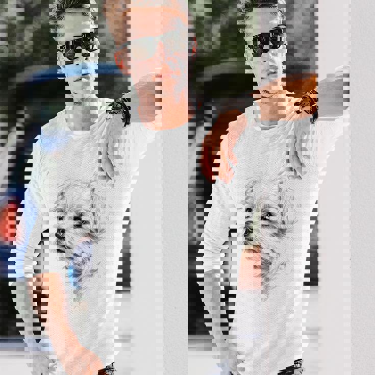 マルチーズ 犬 グラフィック ペット アートワーク マルチーズ 長袖Tシャツ 彼への贈り物