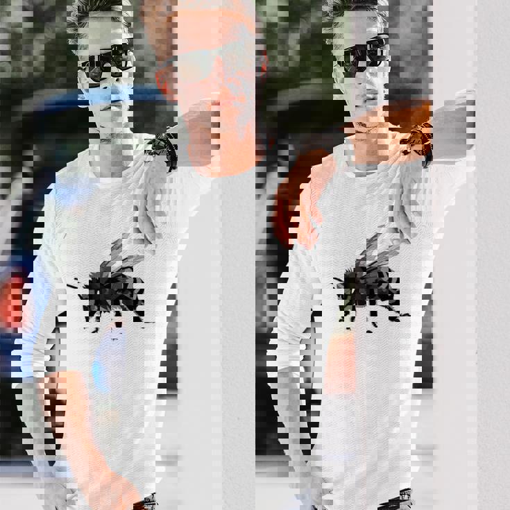 ミツバチ ステンシル セイブ 蜂 ハニー昆虫 長袖Tシャツ 彼への贈り物