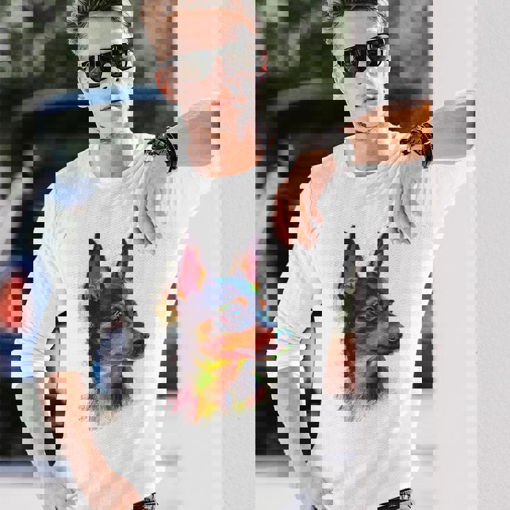 ミニチュア ピンシャー 犬 ペット アート カラフル ミニチュア ピンシャー 長袖Tシャツ 彼への贈り物