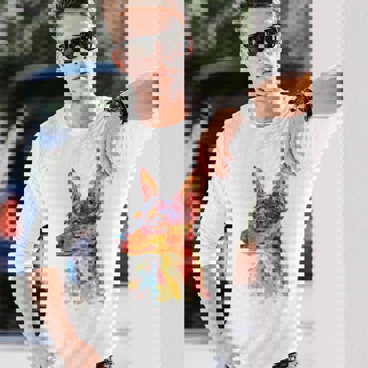 ミニチュア ピンシャー 犬 ペット カラフル ミニチュア ピンシャー 長袖Tシャツ 彼への贈り物