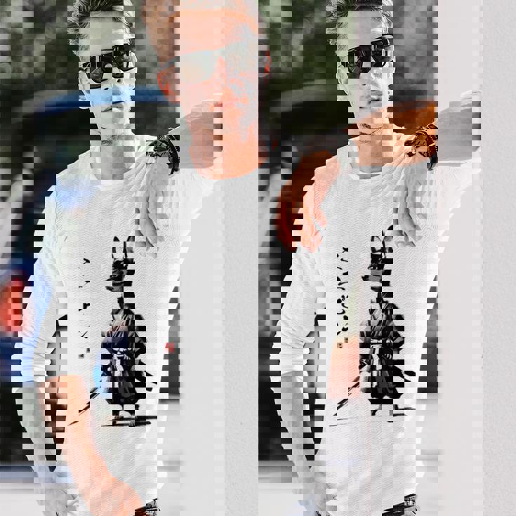 ミニチュアピンシャー 侍戦士 日本の浮世絵 アートドッグ 長袖Tシャツ 彼への贈り物