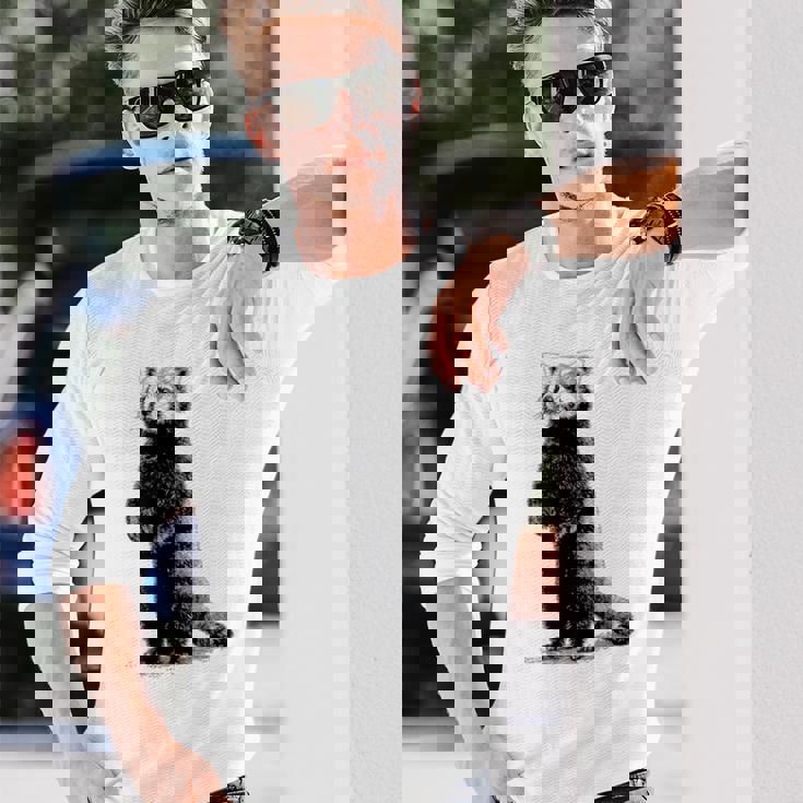 ミニマリストデザインのレッサーパンダ 長袖Tシャツ 彼への贈り物