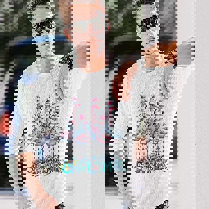 メリークリスマス フラミンゴスクワッド トロピカルスタイル 長袖tシャツ 長袖Tシャツ 彼への贈り物