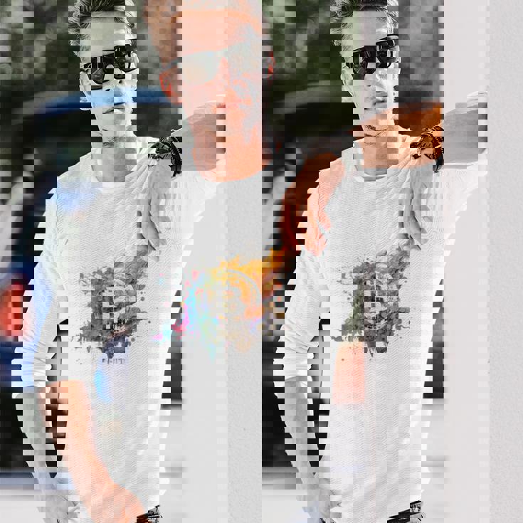 モダンビットコインアート Hodl Btc Btcアート カラフルなビットコイン 長袖Tシャツ 彼への贈り物