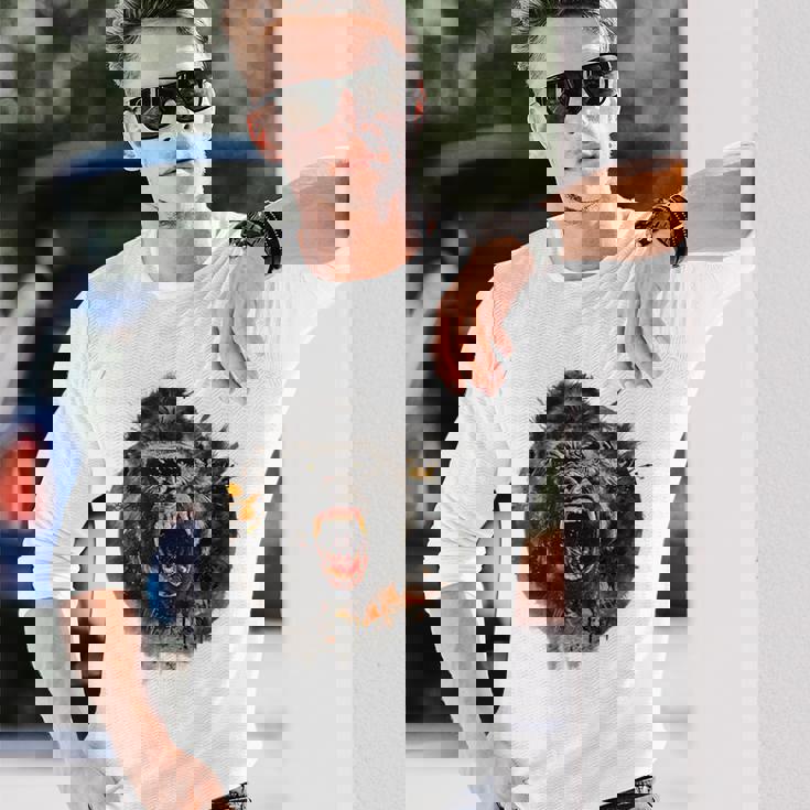 モンキー ゴリラ シルバーバック アニマル スプラッシュ グラフィティ アート 長袖Tシャツ 彼への贈り物