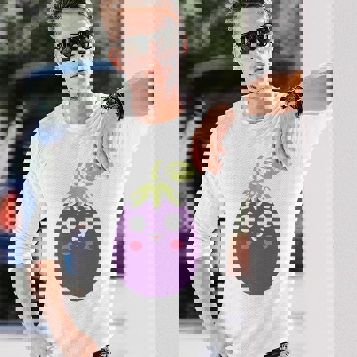 ユーモアフードナスのシンプルなナス 長袖tシャツ 長袖Tシャツ 彼への贈り物