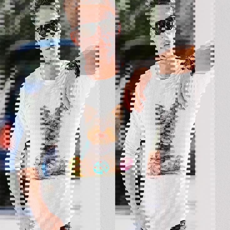 ヨーキー ヨークシャーテリア 犬種 ハッピーイースター メンズ レディース 長袖Tシャツ 彼への贈り物