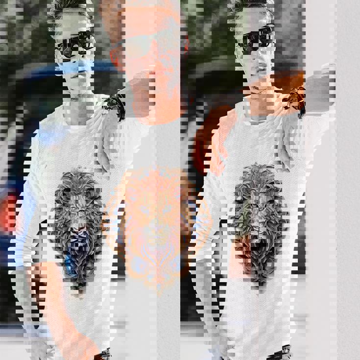 ライオン 動物 彫刻 動物園 抽象芸術 絵画 ライオン 長袖Tシャツ 彼への贈り物