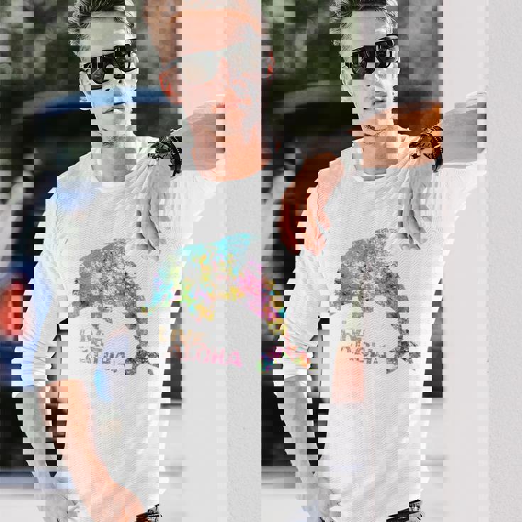 ライブ アロハ イルカ グラフィック 長袖Tシャツ 彼への贈り物