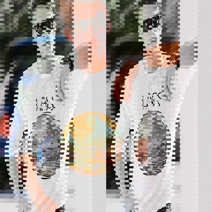 ラオスの風景 アールデコ 長袖Tシャツ 彼への贈り物