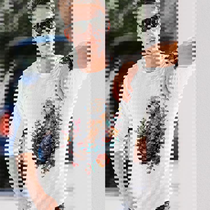 ラッコ フローラルアクセント 長袖Tシャツ 彼への贈り物