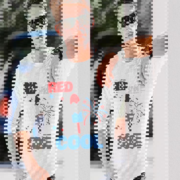 レッド ホワイト クールなアメリカ国旗 アイスキャンディー 面白い 7月4日 長袖tシャツ 長袖Tシャツ 彼への贈り物