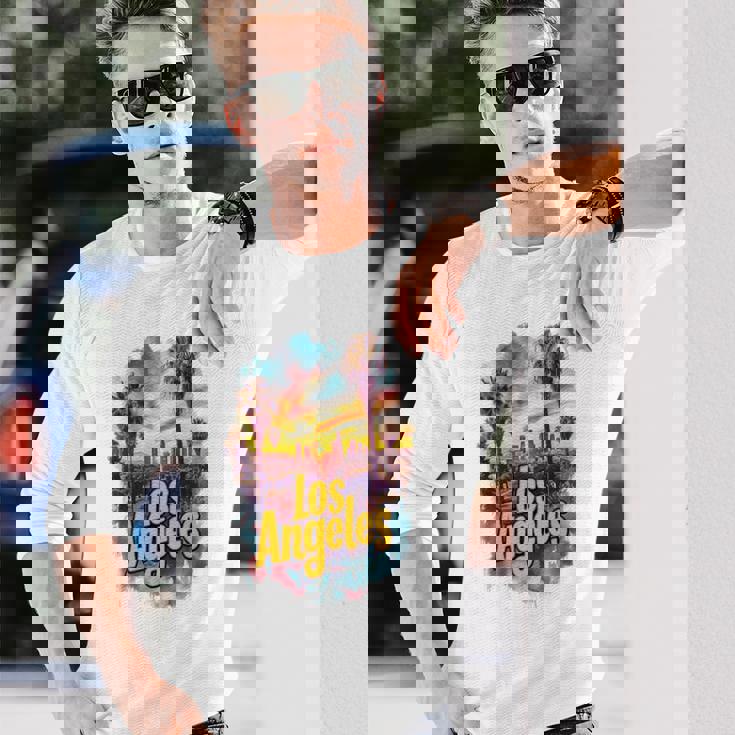 ロサンゼルス カリフォルニア サンセット スカイライン アーバン お土産 長袖Tシャツ 彼への贈り物