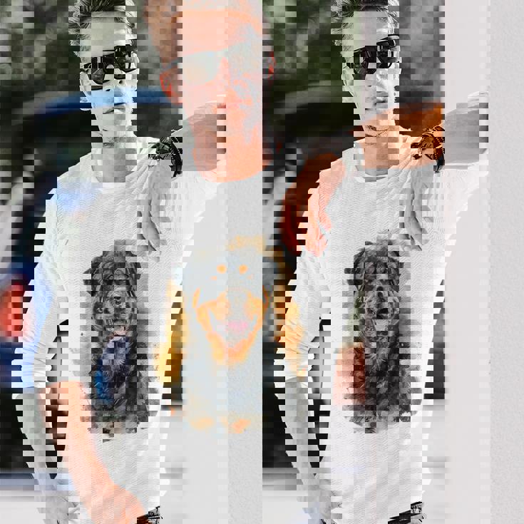 ロットワイラー 犬 モチーフ ペット アートワーク カラフル ロットワイラー 長袖Tシャツ 彼への贈り物