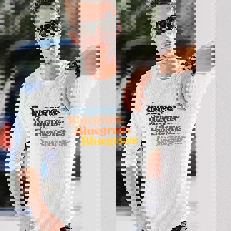 ヴィンテージ 70年代 ブルーグラス タイポグラフィ レトロ バイブ 長袖Tシャツ 彼への贈り物