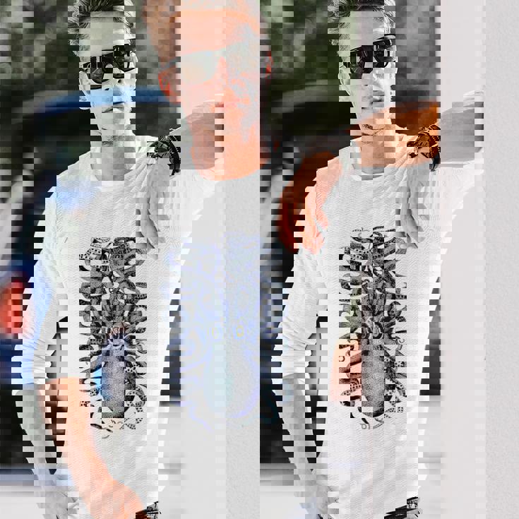 ヴィンテージ ブルー タコ 長袖Tシャツ 彼への贈り物