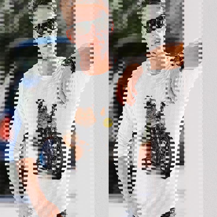 三毛猫 オレンジ猫 ねこ バイク バイカー 長袖Tシャツ 彼への贈り物