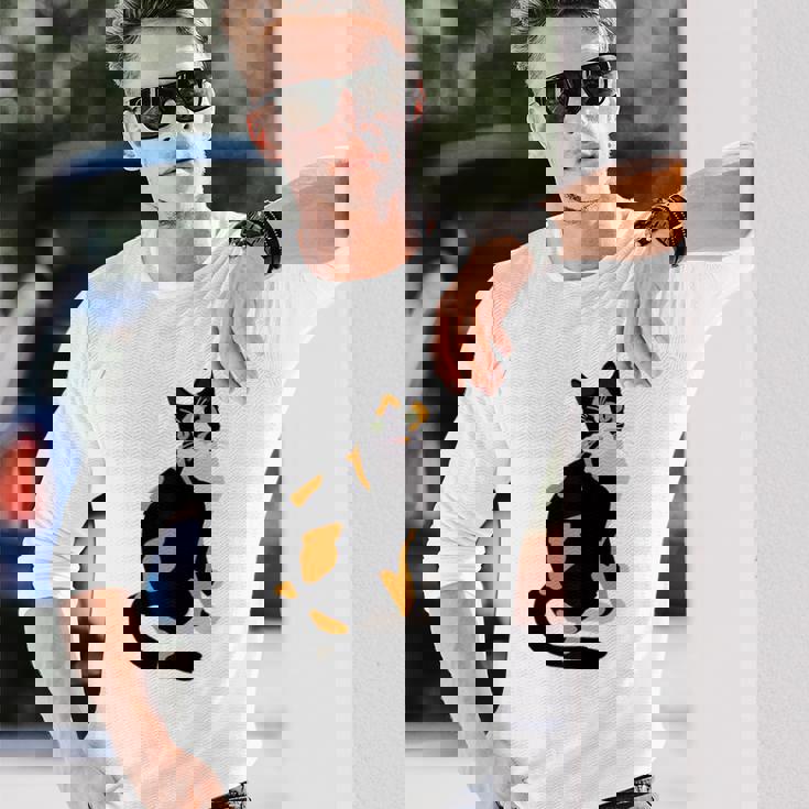 三毛猫ポートレート かわいい三毛猫 三毛猫好き 長袖Tシャツ 彼への贈り物