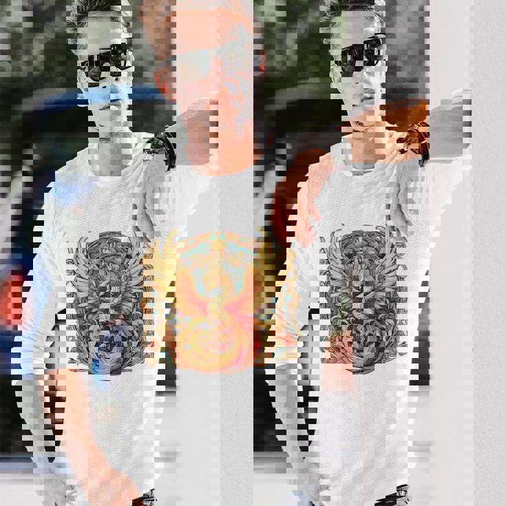 不死鳥 火の鳥 フェニックス イラスト バックプリント 長袖Tシャツ 彼への贈り物