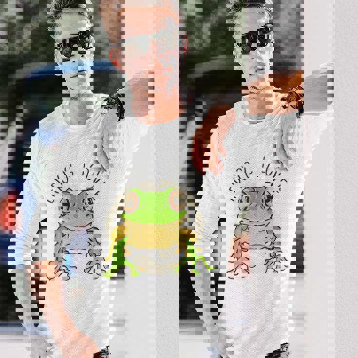 両生類の友達 恋人デザイン グリーンフロッグ 長袖Tシャツ 彼への贈り物