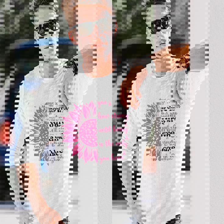 乳がんファイター サバイバー ひまわり ピンクリボン 戦士 長袖Tシャツ 彼への贈り物