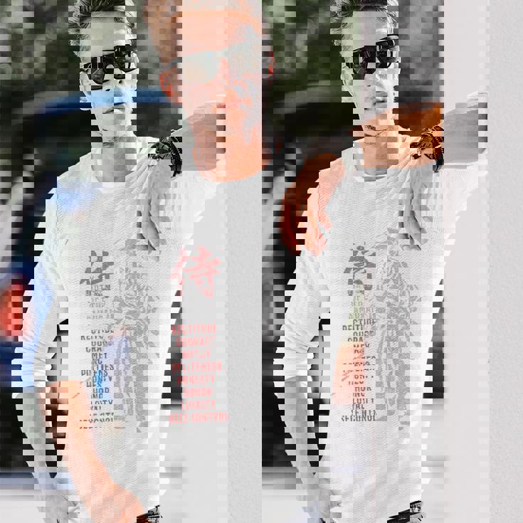 侍、日本の戦士の美徳-バックプリント 長袖Tシャツ 彼への贈り物