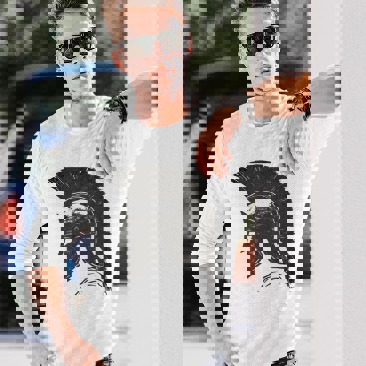 古代戦士ギリシャローマスパルタ兵士ヘルメットグラフィック 長袖Tシャツ 彼への贈り物