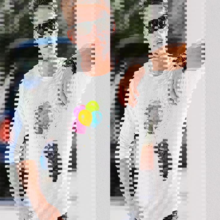 可愛い赤ちゃんのゴリラシルバーバックグラフィックバルーンアートワーク。 長袖Tシャツ 彼への贈り物