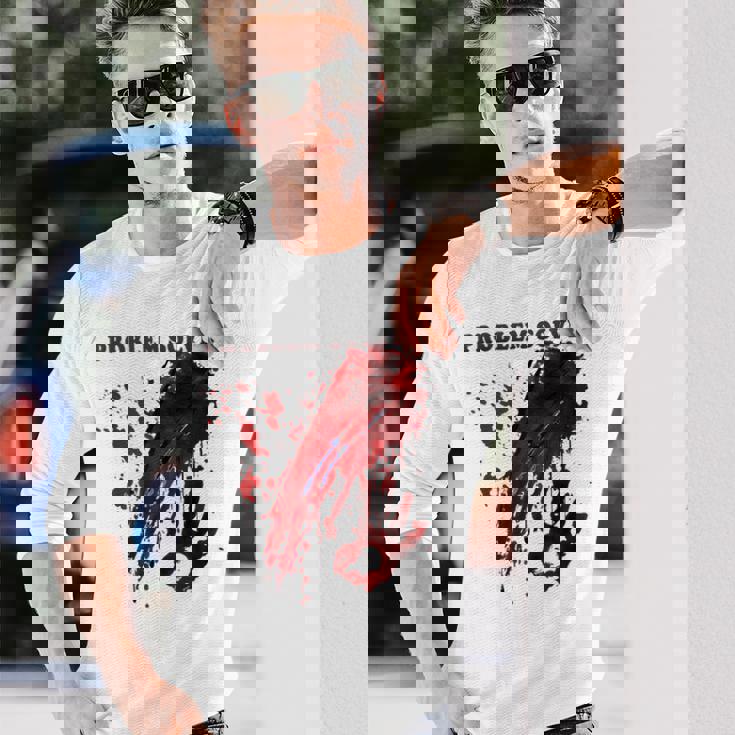 問題解決 血まみれのシャツ 血まみれのホラー 長袖Tシャツ 彼への贈り物