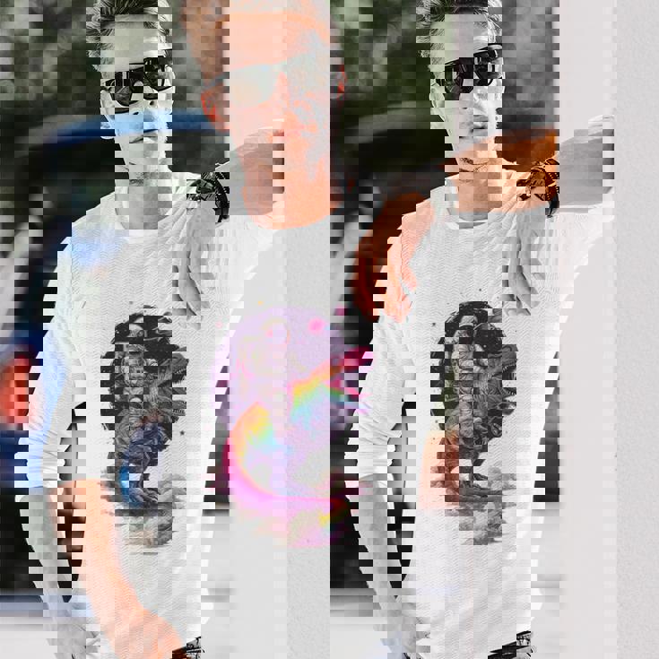 宇宙飛行士tレックス 恐竜 宇宙人 宇宙人 惑星 銀河 長袖Tシャツ 彼への贈り物