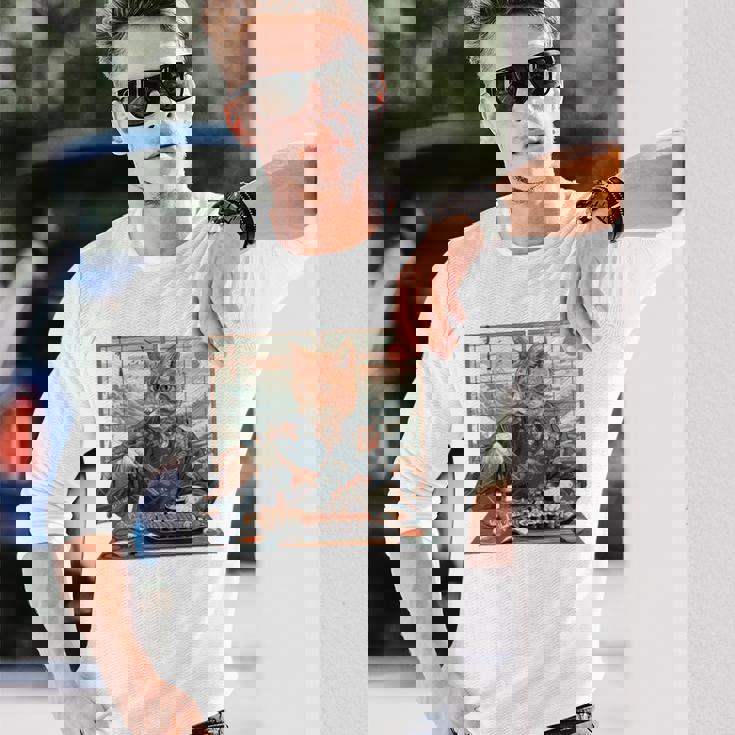 寿司好き ヴィンテージ 子猫 伝統 日本の芸術 猫 長袖tシャツ 長袖Tシャツ 彼への贈り物