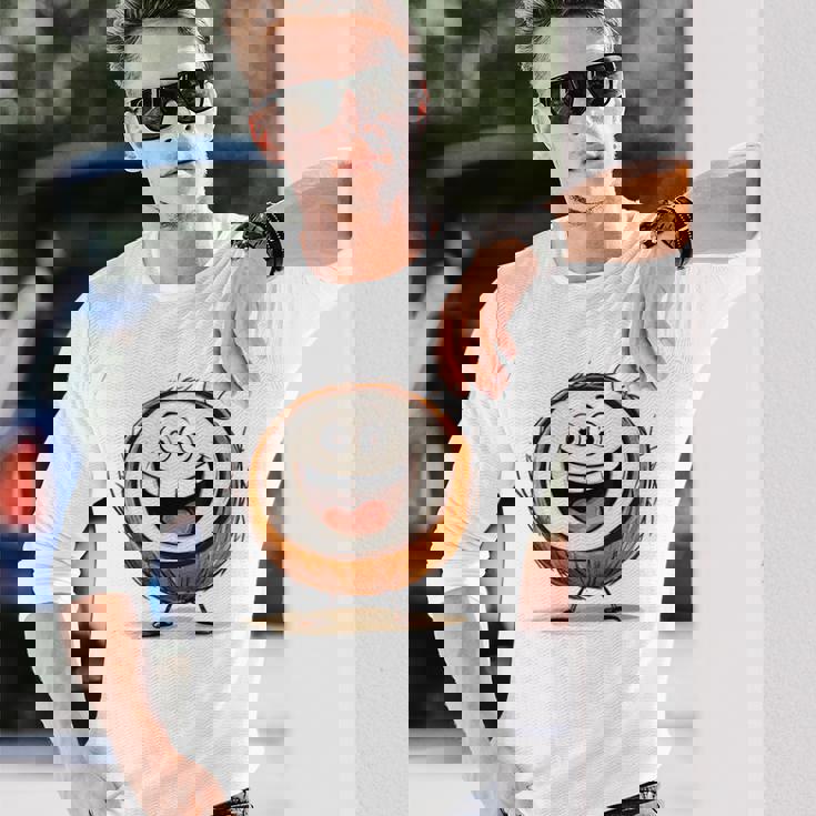 幸せな笑顔のココナッツの顔の漫画 長袖tシャツ 長袖Tシャツ 彼への贈り物