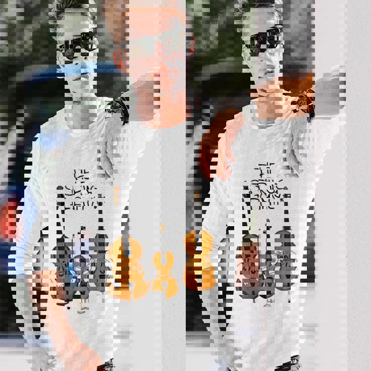 弦楽ファミリー、ヴァイオリン、チェロ、コントラバスミュージシャン面白い 長袖Tシャツ 彼への贈り物