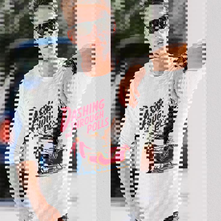 投票を駆け抜ける 面白い選挙結果 トランプ クリスマス 長袖Tシャツ 彼への贈り物