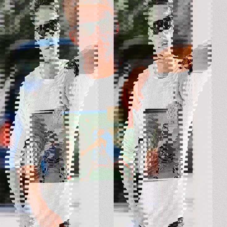 日本 浮世絵 出羽国 山形 山形城 ５７万石 最上義光 源氏 蔵王 力石 バックプリント 長袖Tシャツ 彼への贈り物