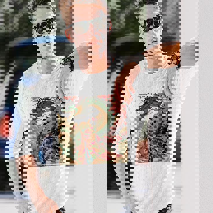 日本 浮世絵 桜 着物 竜 綺麗 日本髪 長袖Tシャツ 彼への贈り物