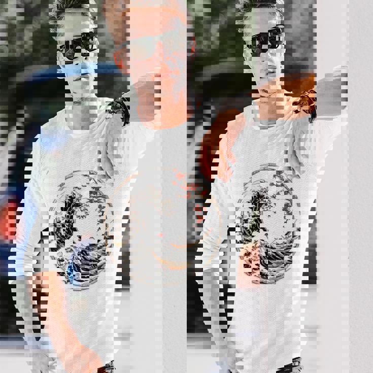 日本 神奈川 波 津波 浮世絵 日本美術 長袖Tシャツ 彼への贈り物