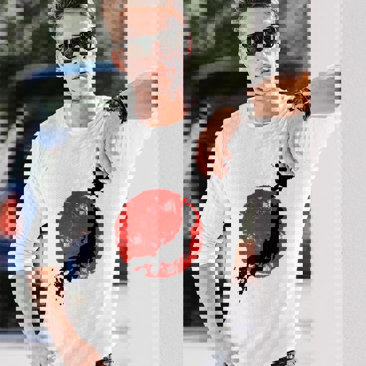 日本 赤 太陽 日本 列島 地図 かっこいい 国旗 スタイル 長袖Tシャツ 彼への贈り物