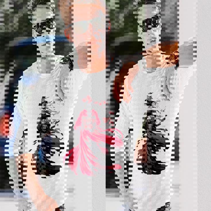 日本のサムライ フローラルウォリアーフラワー 桜 長袖Tシャツ 彼への贈り物