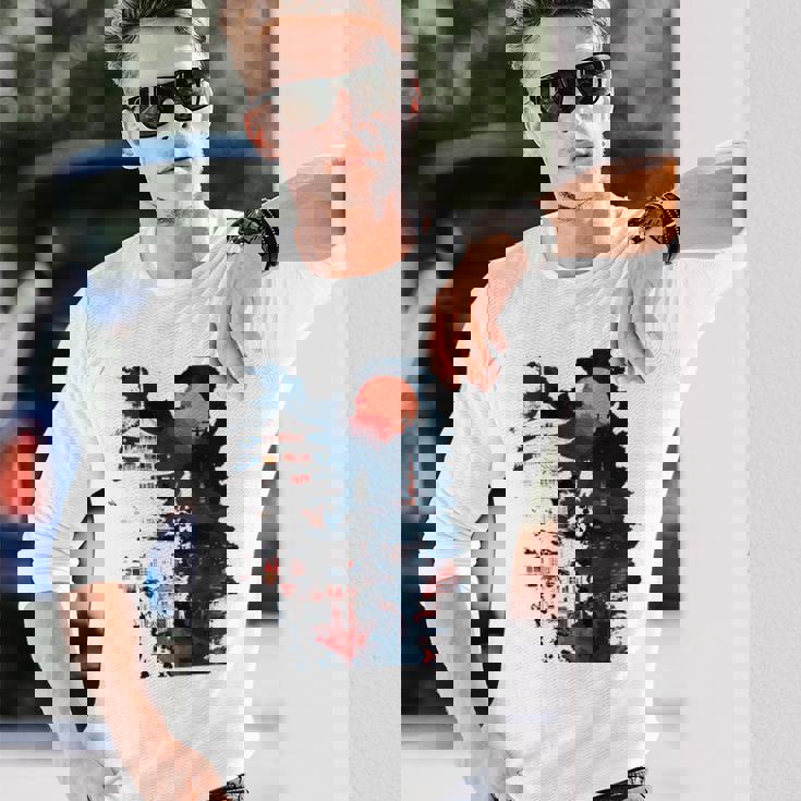 日本の忍者バックプリント。 長袖Tシャツ 彼への贈り物