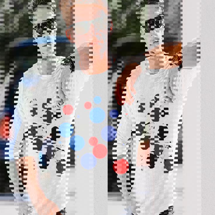 日本の野鳥 シマエナガ 赤 青 ドット 丸 水玉 関西 イベント 家族 お揃い 長袖Tシャツ 彼への贈り物