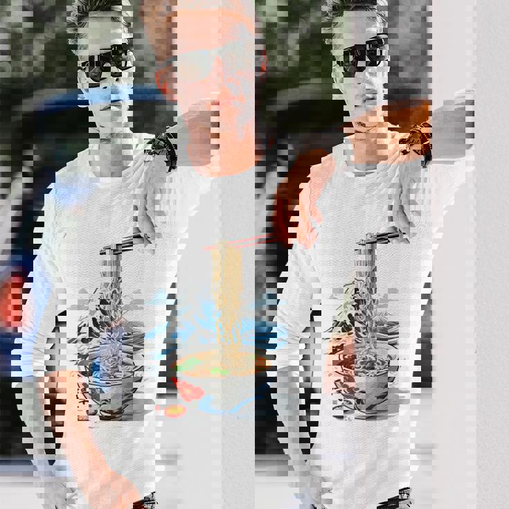 日本の麺スープ ラーメン 浮世絵 日本波 ヴィンテージ 長袖Tシャツ 彼への贈り物