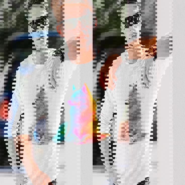 日本スピッツ 犬 モチーフ ペットアート 日本スピッツ 長袖Tシャツ 彼への贈り物