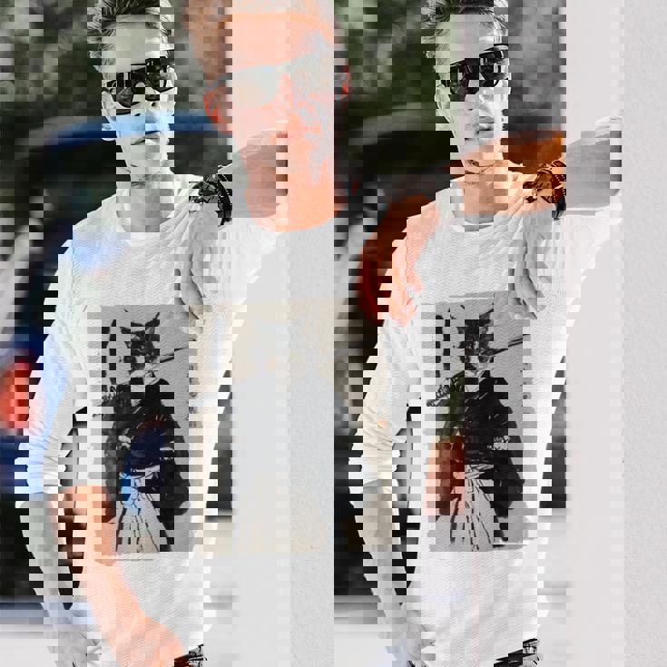 日本美術 猫 忍者 浮世絵 アニメ風 侍猫 長袖tシャツ 長袖Tシャツ 彼への贈り物